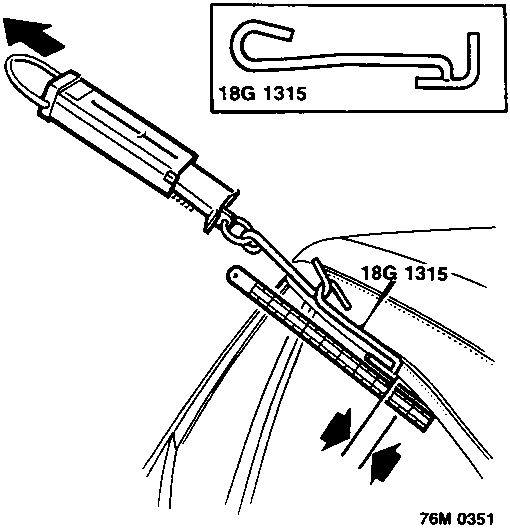 Diagram showing tool 18G 1315 being used to check cable tension on the cantrail, with arrows indicating pull direction.