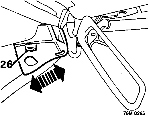 Diagram showing header securing bolts being slackened to adjust the position of the header in its slotted mountings.