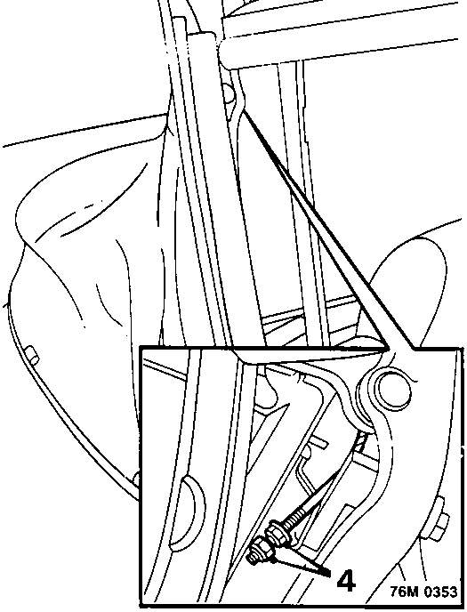Diagram showing hood handle adjustment mechanism with callout number 4 pointing to a cable locknut and flanged nut
