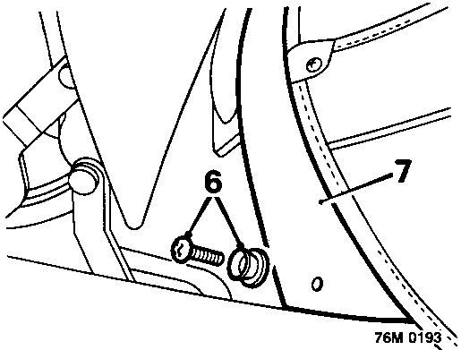 Diagram showing press studs (callout 6) and rubber finisher (callout 7) at the base of the backlight in the luggage compartment area.