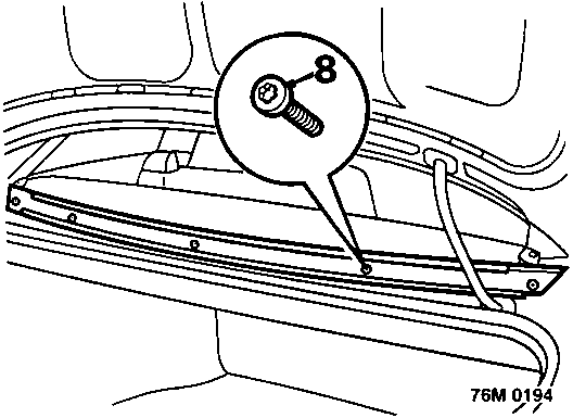 Diagram showing fixings on the lower rail of the backlight, callout number 8