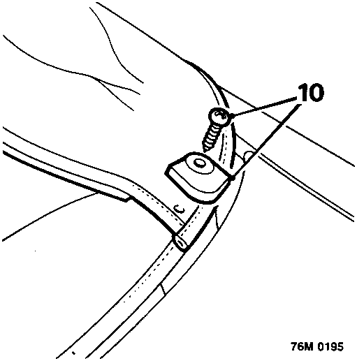 Diagram showing screws securing rear corners of hood to backlight and corner finishers, callout number 10