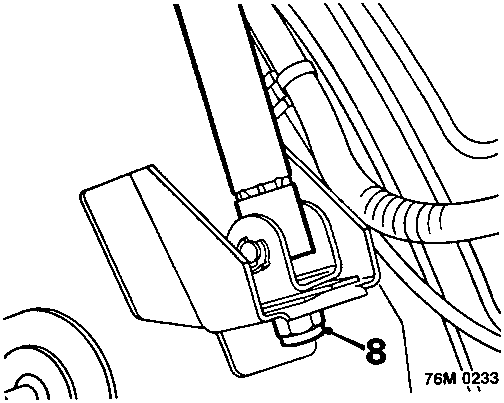 Diagram showing the removal of the Nyloc nut (item 8) from the base of the strut.