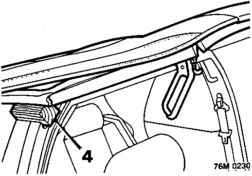 Diagram showing the location of item 4 at the base of the 'B' post with wooden support blocks.