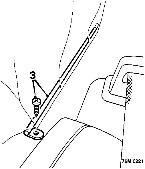 Diagram showing the interior rear shelf area with callout number 3 pointing to headlining tension rod screws.