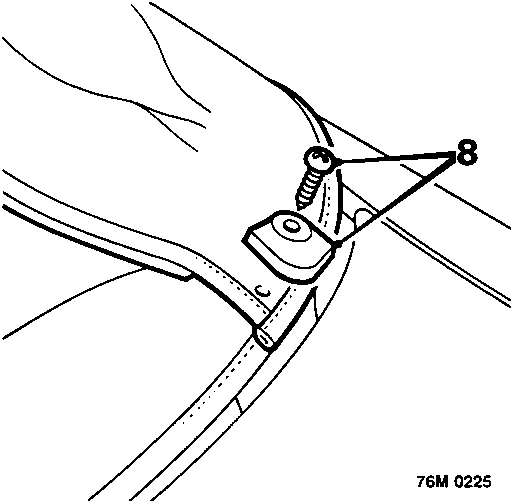 Diagram showing the rear corner of the hood where it meets the backlight, with a screw labeled with callout number 8.