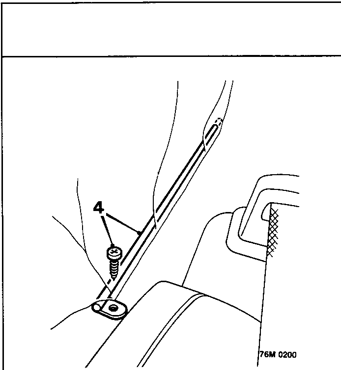 Diagram showing headlining tension rod screws at the rear shelf, callout number 4.