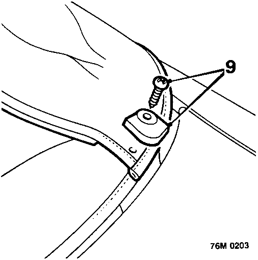 Diagram showing rear corner of hood with screw labeled 9 securing corner finisher to backlight