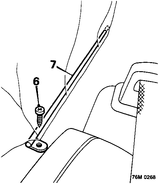 Diagram showing headlining tension rod being removed from opposite side, with screw and callout numbers 6 and 7