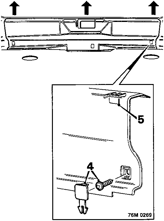 Diagram showing rear panel moulding with screw covers and clips indicated by arrows