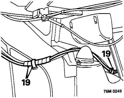 Diagram showing release of hose from spiral ties, body tags and self adhesive tape on the hood mechanism
