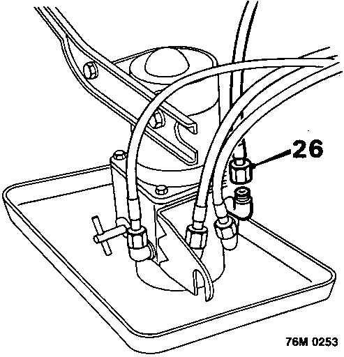 Diagram showing keeping pump assembly upright while disconnecting hose from pump and plugging union and hose