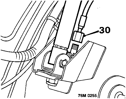 Diagram showing disconnecting the ram union and removing the hose, with callout number 30 pointing to the union fitting.