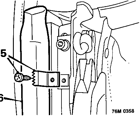 Diagram showing the removal of the screw securing the cantrail seal clamp and the clamp itself