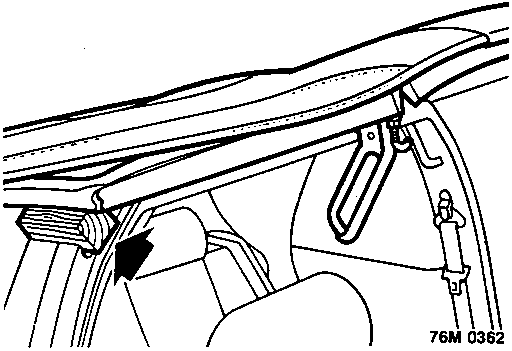 Diagram showing the top edge of the hood frame and the upper backlight zip fastener area