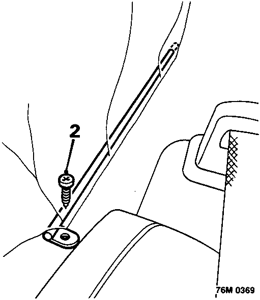 Diagram showing a headlining tension rod screw (labeled 2) located at the rear shelf.