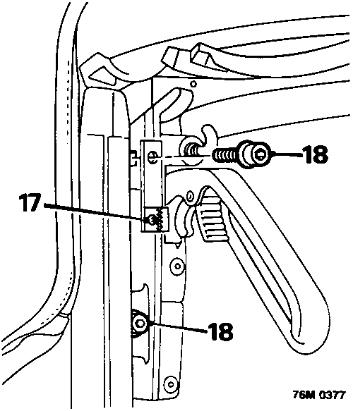 Diagram showing the slackening of cantrail seal clamp screws and removal of Allen screws securing the header rail to the hood frame, with callout numbers 17 and 18.