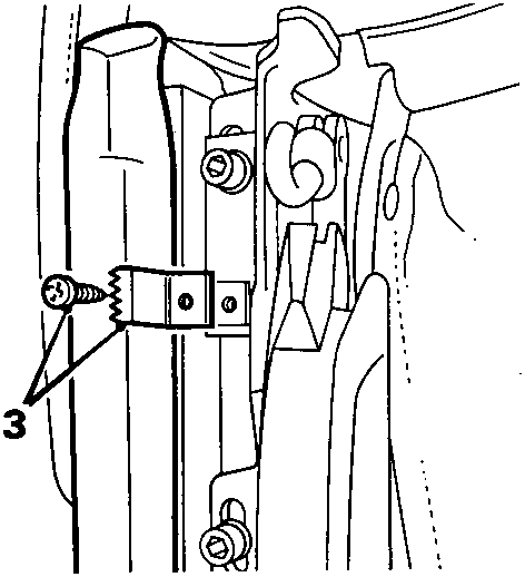Diagram showing the cantrail seal clamp secured by a screw, with callout number 3