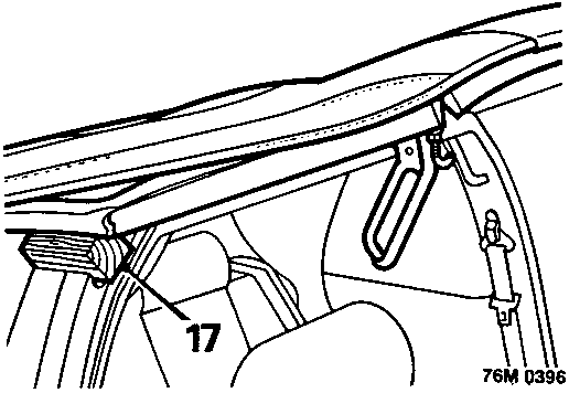 Diagram showing hood raised onto 50mm blocks placed on 'B' posts, callout 17