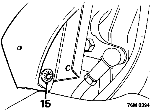 Diagram showing release of 'rivet' plates from base of 'D' post bracket and collection of washers, callout 15