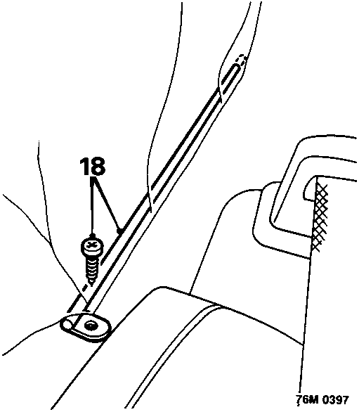 Diagram showing removal of headlining tension rod screw, callout 18.
