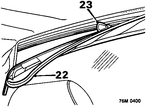 Diagram showing Velcro and zip fastener on top of backlight, callouts 22 and 23.