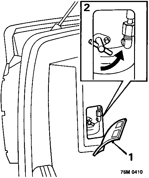 Diagram showing inspection cover (1) and isolator valve (2) located within the hood pump area.