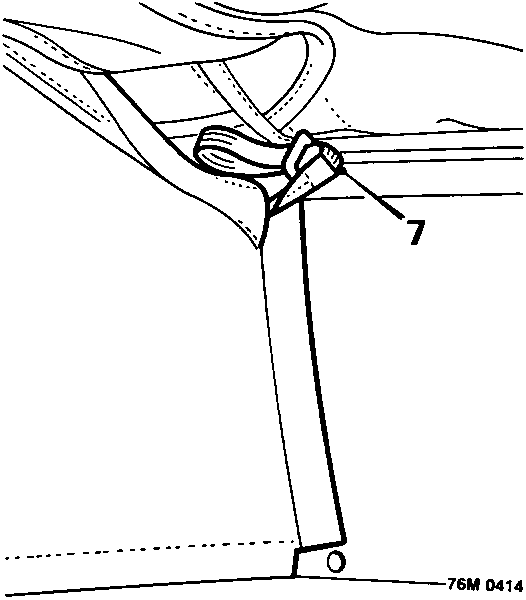 Diagram showing release of straps at rear of headlining from hooks in lower rail of backlight
