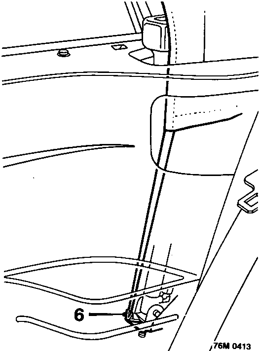 Diagram showing disengagement of headlining strap from base of hood strut