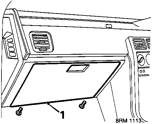 Diagram showing the glove box lid and front console area with callout number 1
