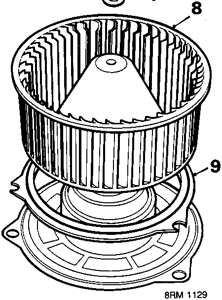 Diagram of blower fan assembly showing numbered components 7, 8, and 9