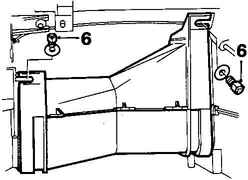 Diagram showing heater duct secured by bolts with callout number 6