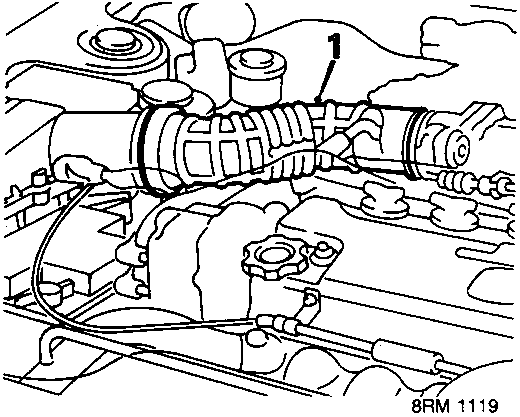 Diagram showing air intake hose connection with callout number 1