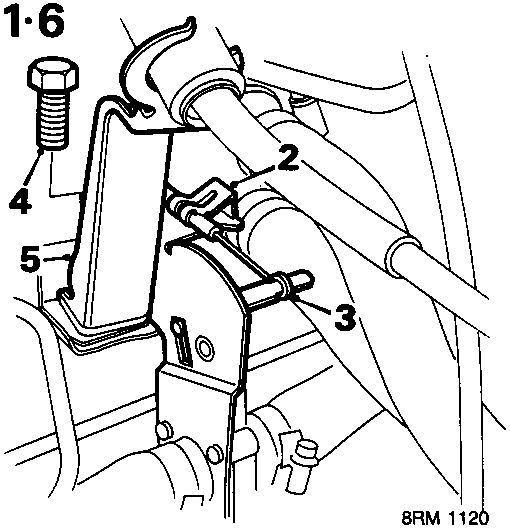 Diagram showing heater valve mounting bracket and bolts with callout numbers 2, 3, 4, and 5