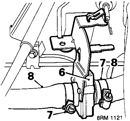 Diagram showing heater valve assembly with callout numbers 6, 7, and 8