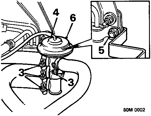 Diagram showing heater valve connections with callout numbers 3, 4, 5, and 6