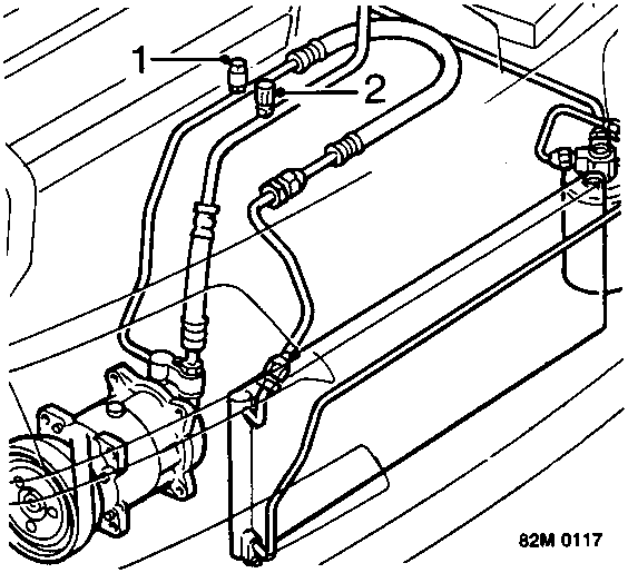 Diagram of high and low pressure servicing connections on 2.0 Engine