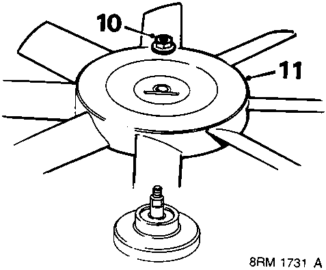 Diagram showing fan and motor assembly with callout numbers 10 and 11