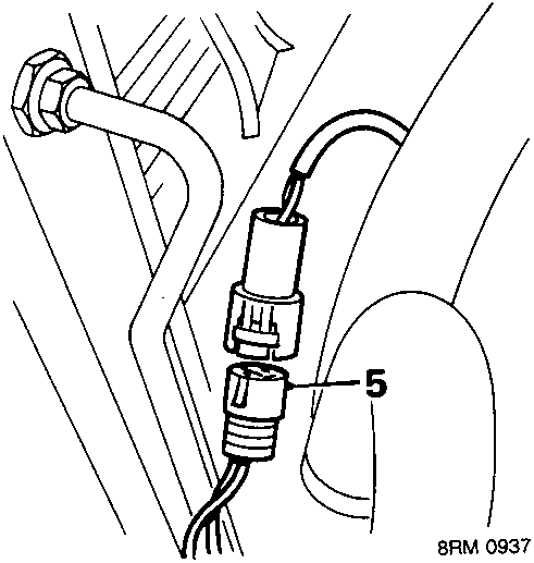 Diagram showing release of fan multiplug, callout 5