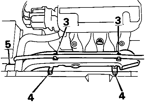 Diagram showing header tank hose, air cleaner intake pipe and bonnet platform with callout numbers 3, 4, and 5.