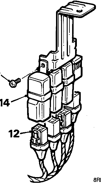Diagram of relay bracket assembly with callout numbers 12, 13, and 14