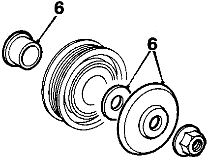 Exploded view of adjuster pulley assembly showing spacer and washers with callout 6