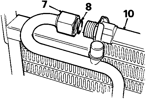 Diagram showing condenser pipe and discharge pipe connections, callouts 7, 8, and 10.