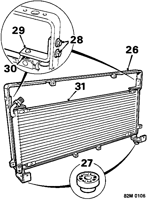 Diagram of condenser assembly and mounting brackets with callout numbers 26, 27, 28, 29, 30, 31