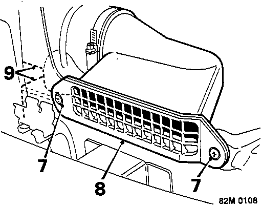 Diagram showing air intake grille with callout numbers 7, 8, 9