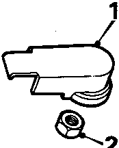 Exploded line drawing of a small cover component and its retaining nut, numbered 1 and 2