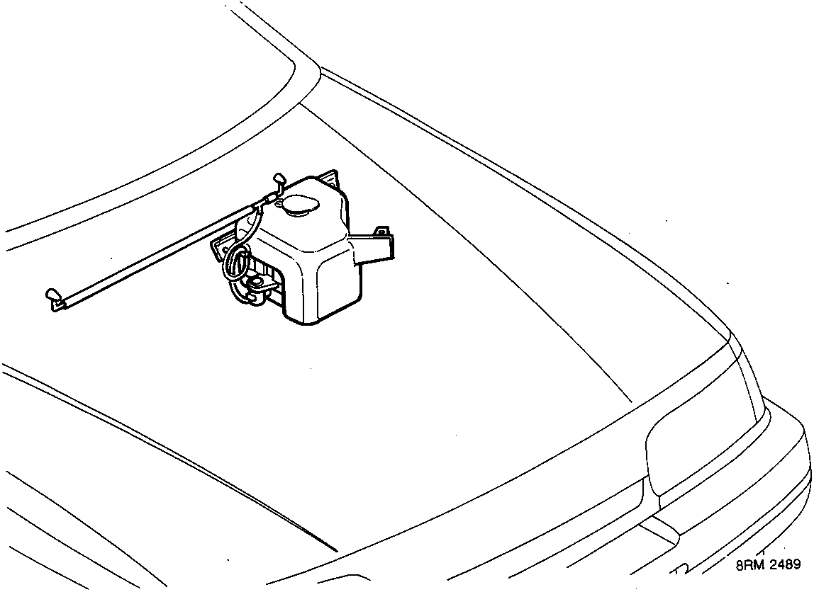 Diagram showing the location of the windscreen washer reservoir assembly on the vehicle body panel.