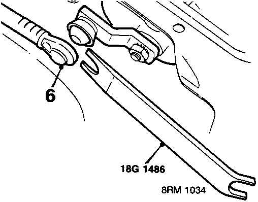 Diagram showing tool 18G 1486 disconnecting wiper linkage at component 6