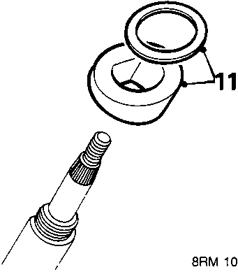 Diagram showing a wiper motor spindle with a seal and spacer, labeled 11.