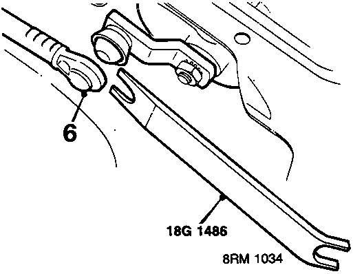 Diagram showing release of wiper linkage from motor arm using tool 18G 1486 with callout number 6